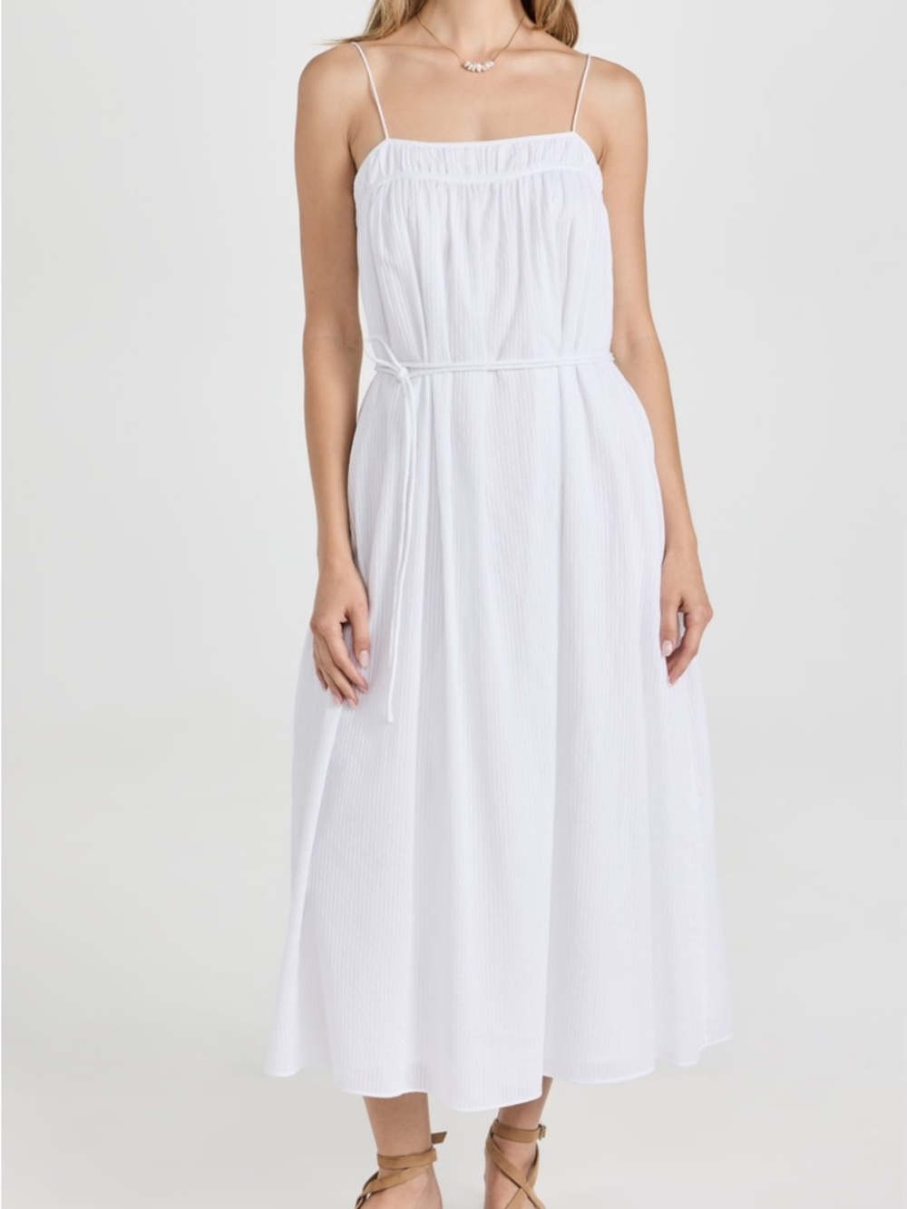 AYR White Spaghetti-Strap Midi Dress